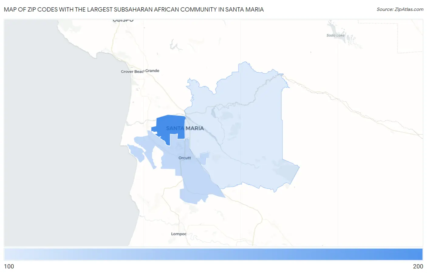 Zip Codes with the Largest Subsaharan African Community in Santa Maria Map