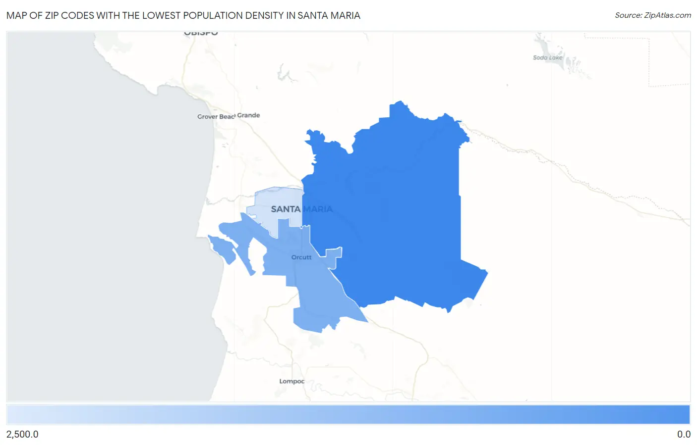 Zip Codes with the Lowest Population Density in Santa Maria Map