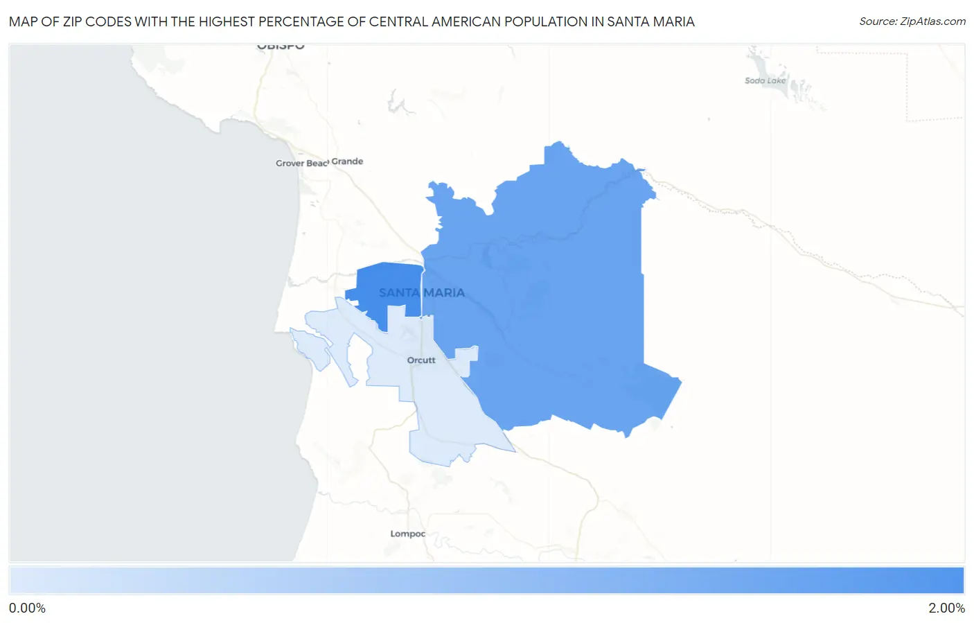 Zip Codes with the Highest Percentage of Central American Population in Santa Maria Map
