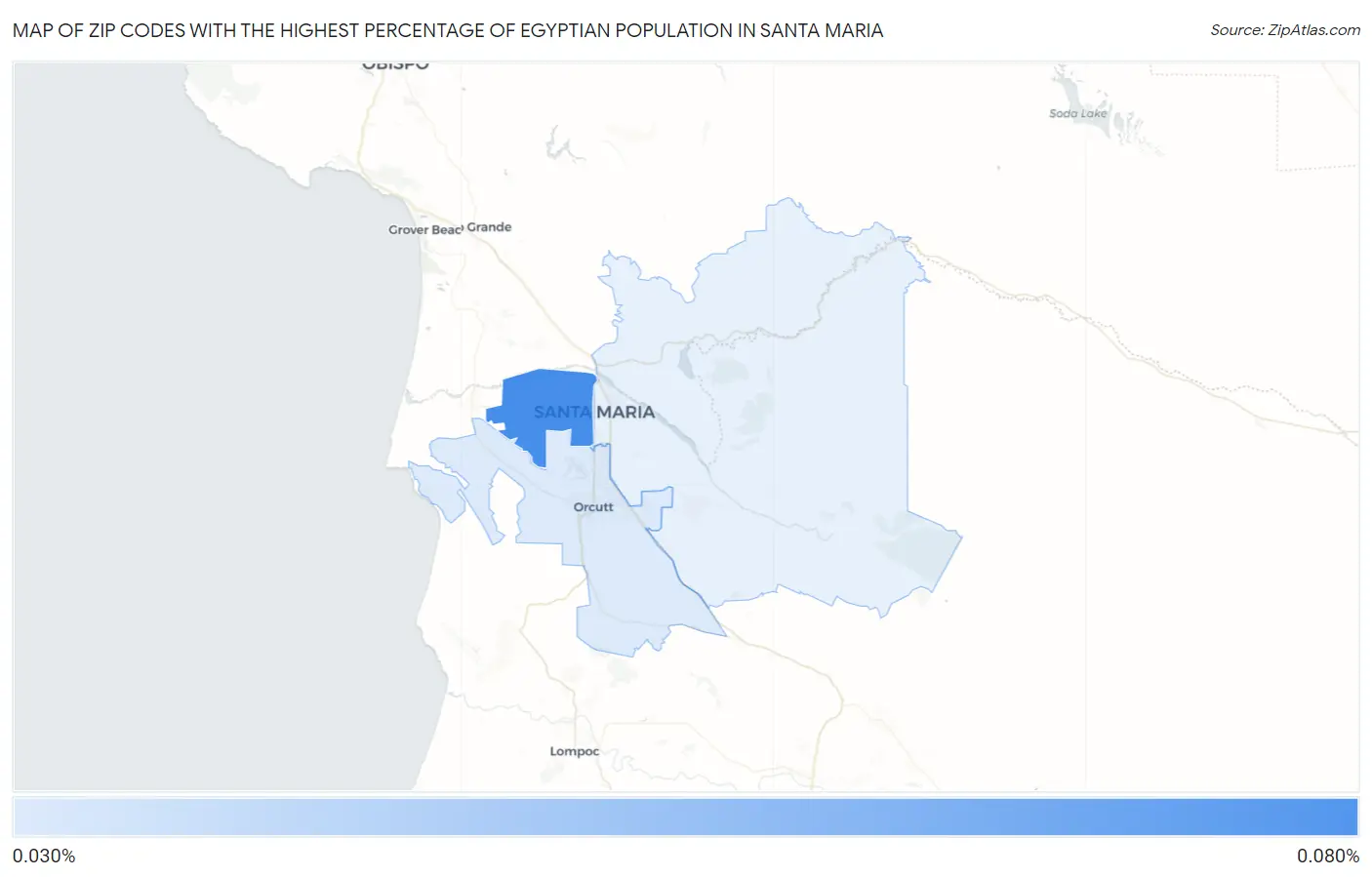 Zip Codes with the Highest Percentage of Egyptian Population in Santa Maria Map