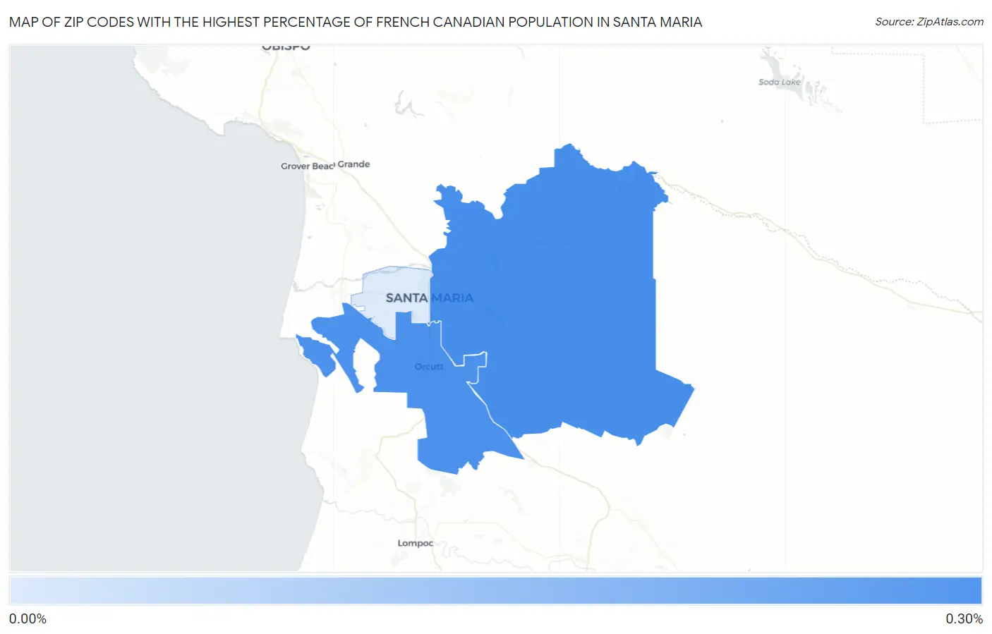 Zip Codes with the Highest Percentage of French Canadian Population in Santa Maria Map