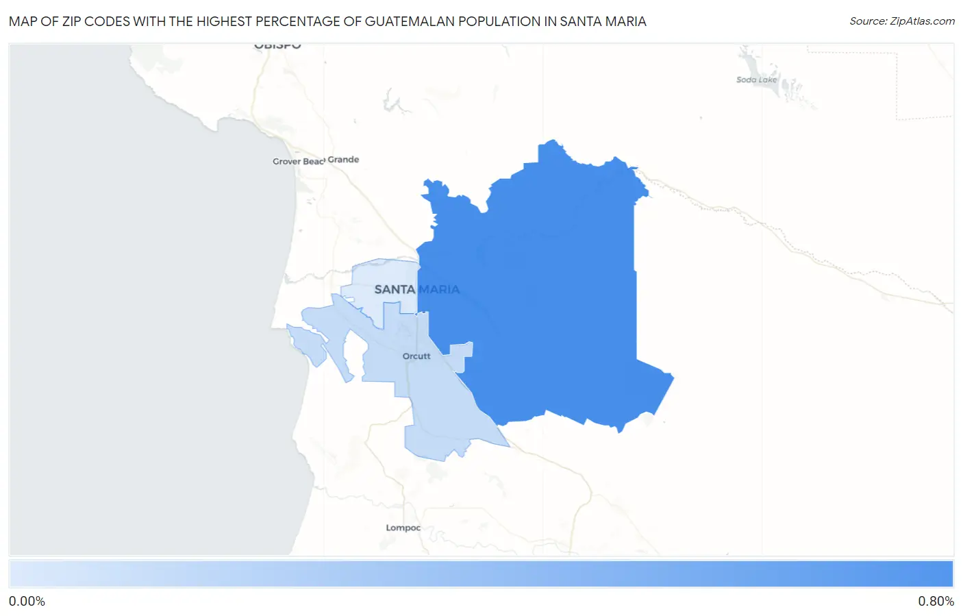 Zip Codes with the Highest Percentage of Guatemalan Population in Santa Maria Map