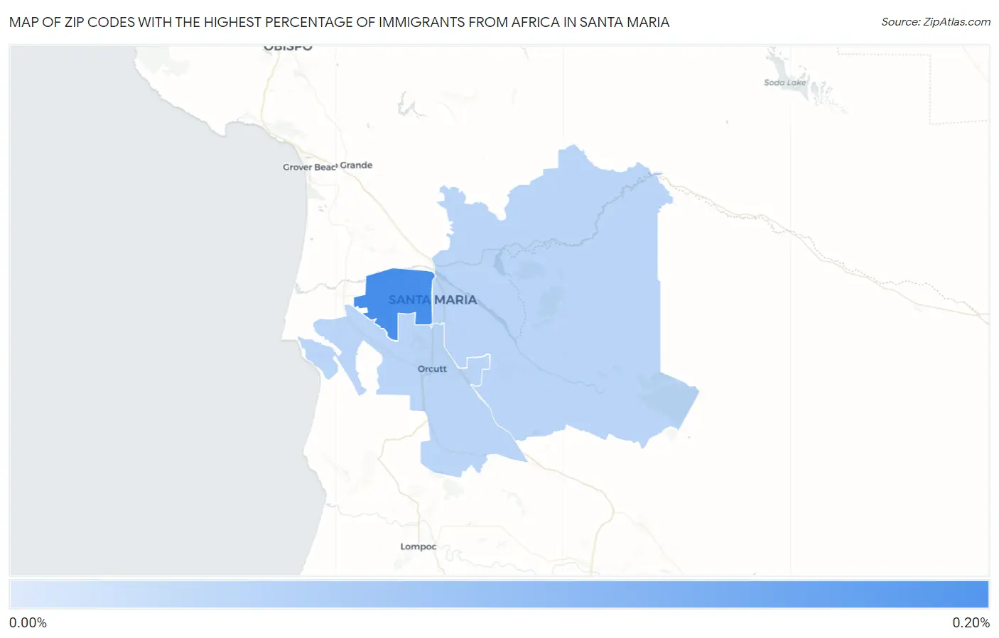Zip Codes with the Highest Percentage of Immigrants from Africa in Santa Maria Map