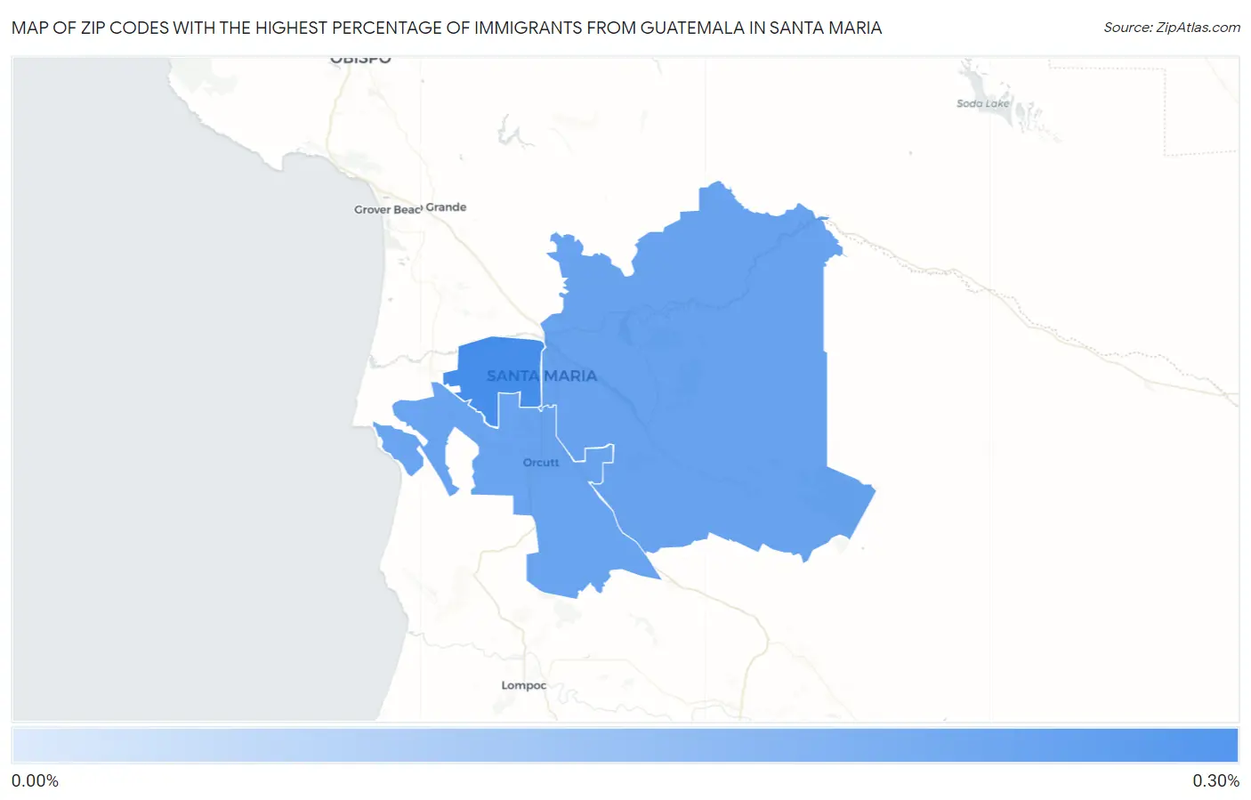 Zip Codes with the Highest Percentage of Immigrants from Guatemala in Santa Maria Map