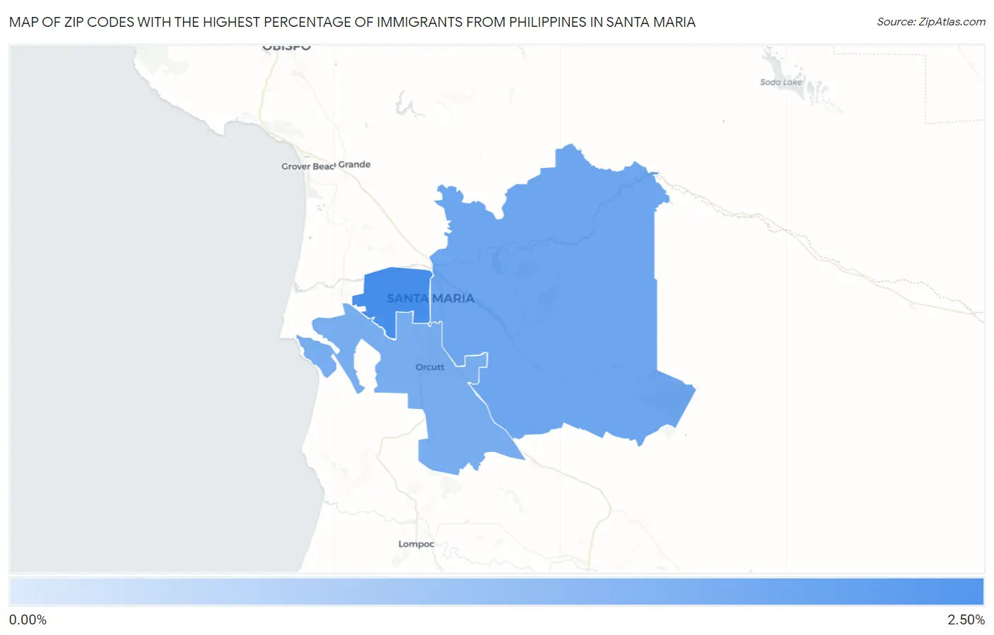 Zip Codes with the Highest Percentage of Immigrants from Philippines in Santa Maria Map
