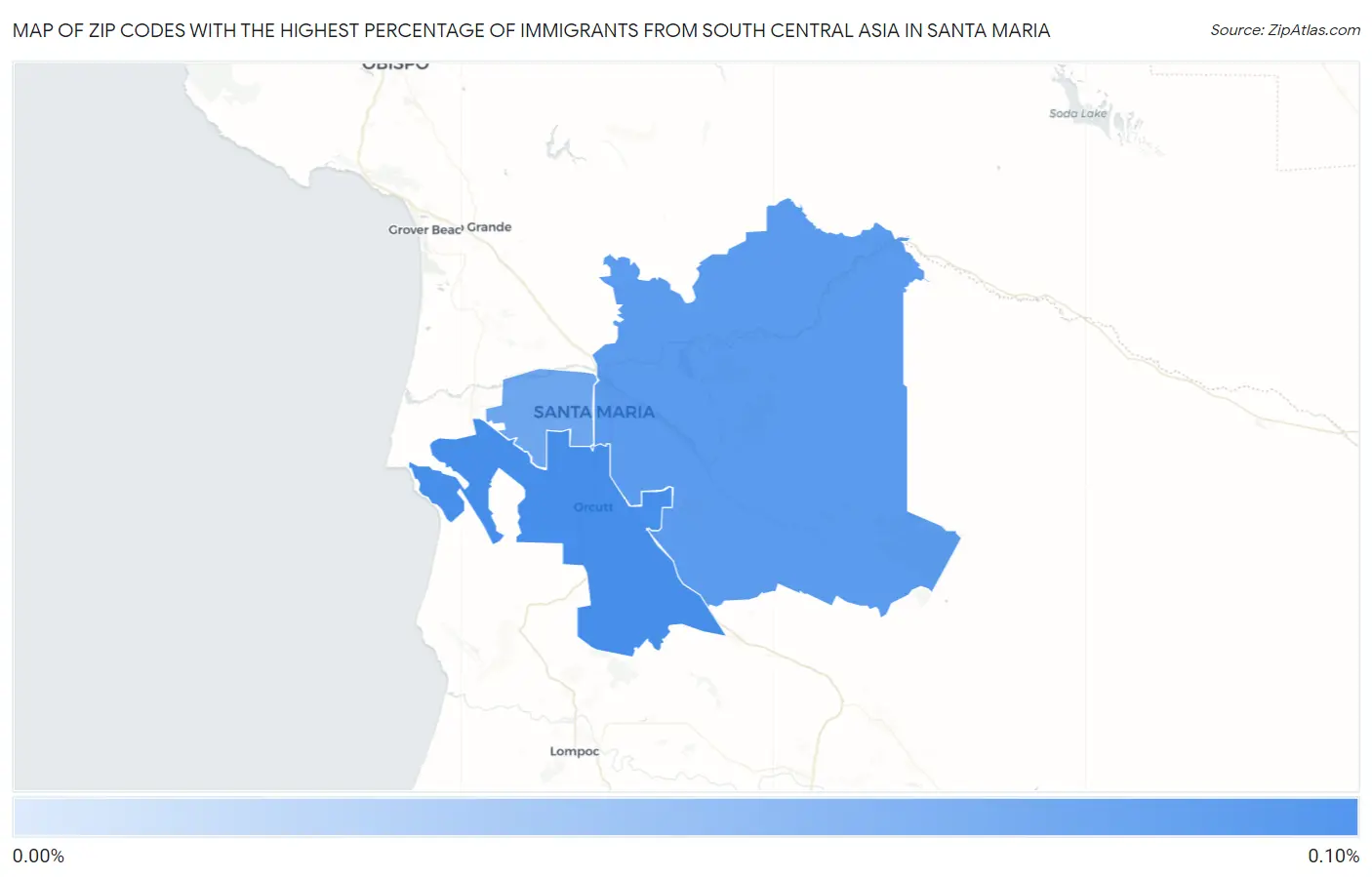 Zip Codes with the Highest Percentage of Immigrants from South Central Asia in Santa Maria Map