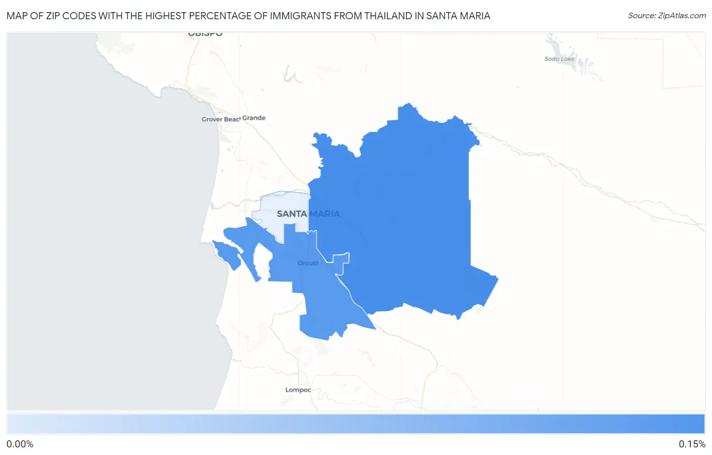 Zip Codes with the Highest Percentage of Immigrants from Thailand in Santa Maria Map