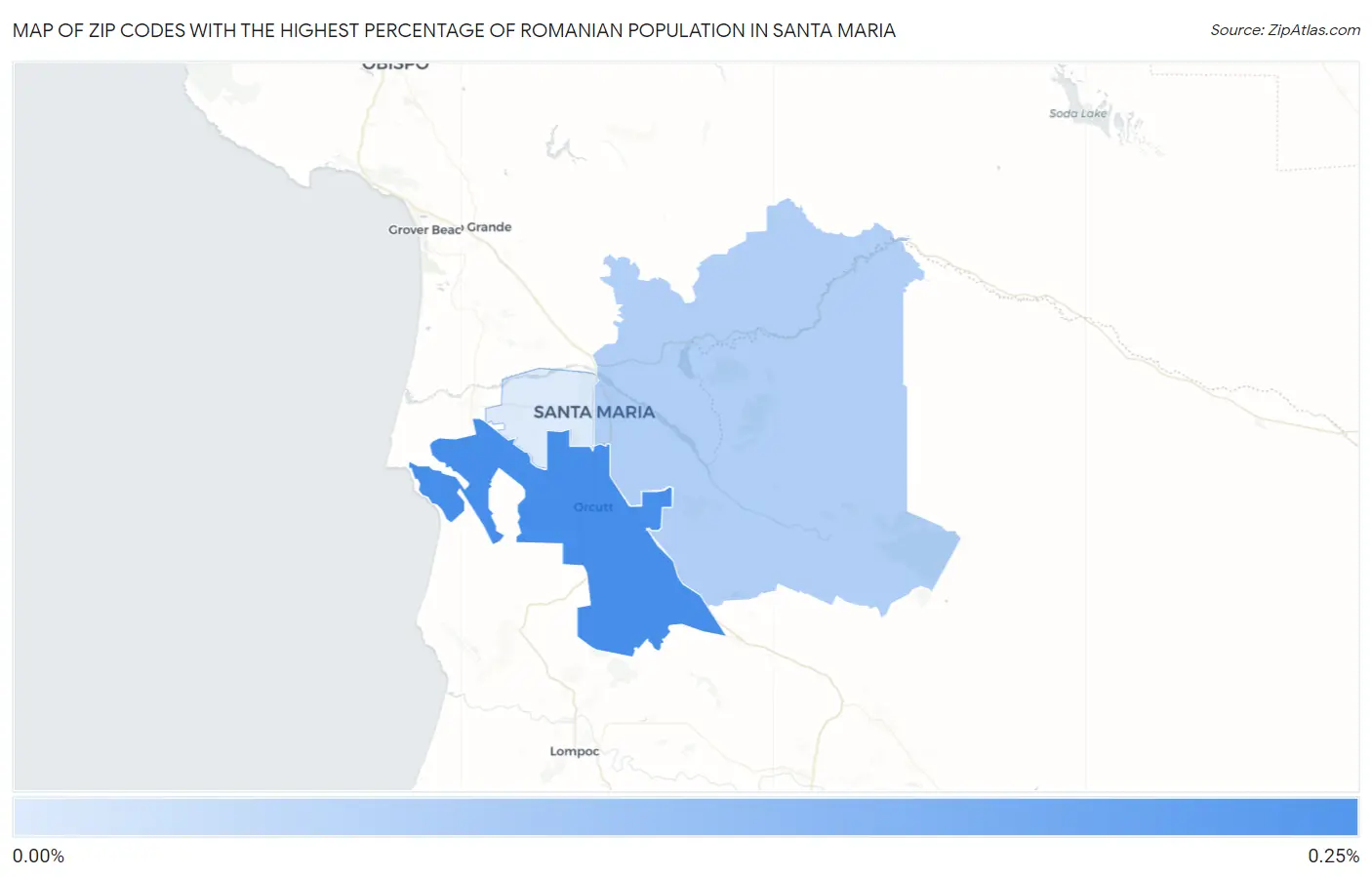 Zip Codes with the Highest Percentage of Romanian Population in Santa Maria Map