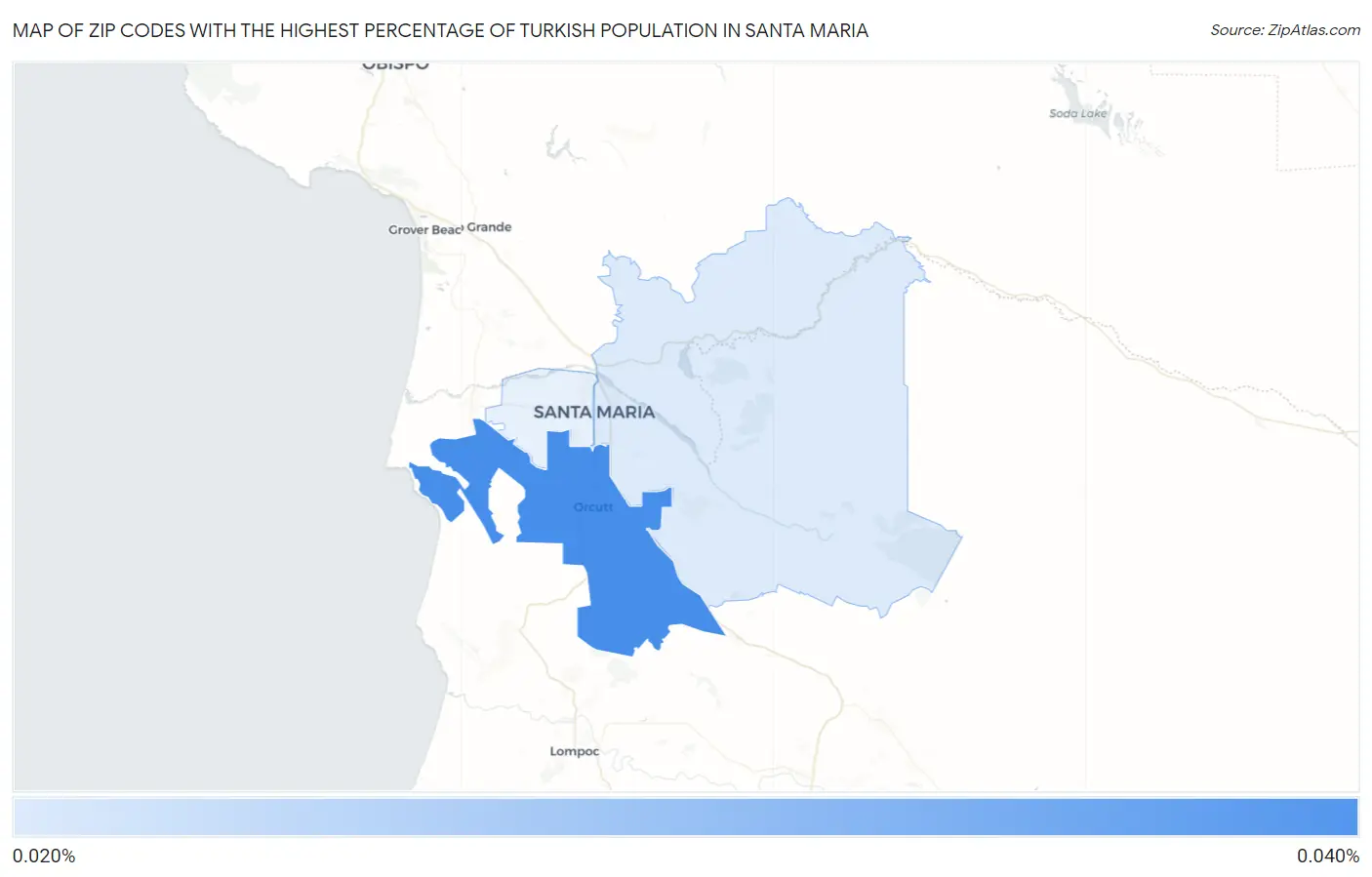 Zip Codes with the Highest Percentage of Turkish Population in Santa Maria Map