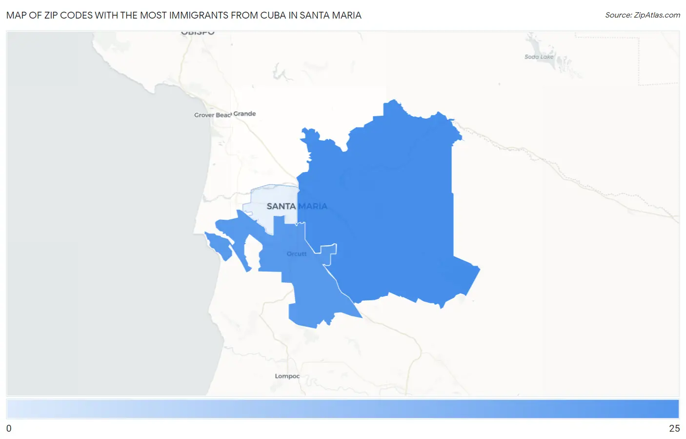 Zip Codes with the Most Immigrants from Cuba in Santa Maria Map