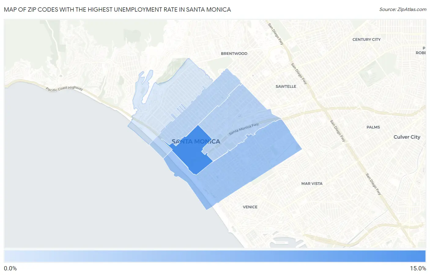 Zip Codes with the Highest Unemployment Rate in Santa Monica Map