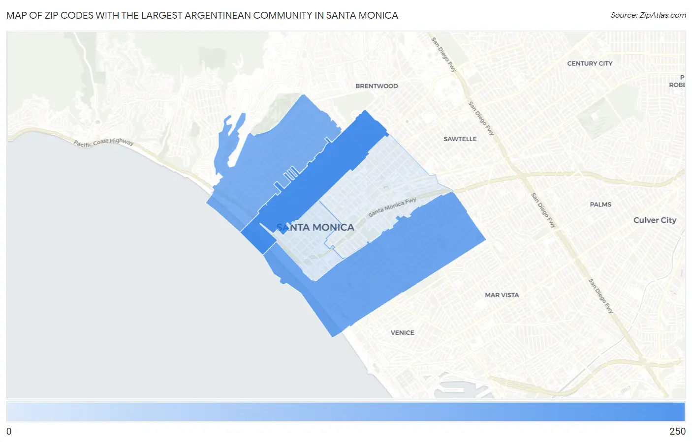Zip Codes with the Largest Argentinean Community in Santa Monica Map