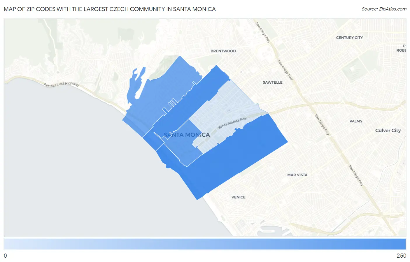Zip Codes with the Largest Czech Community in Santa Monica Map
