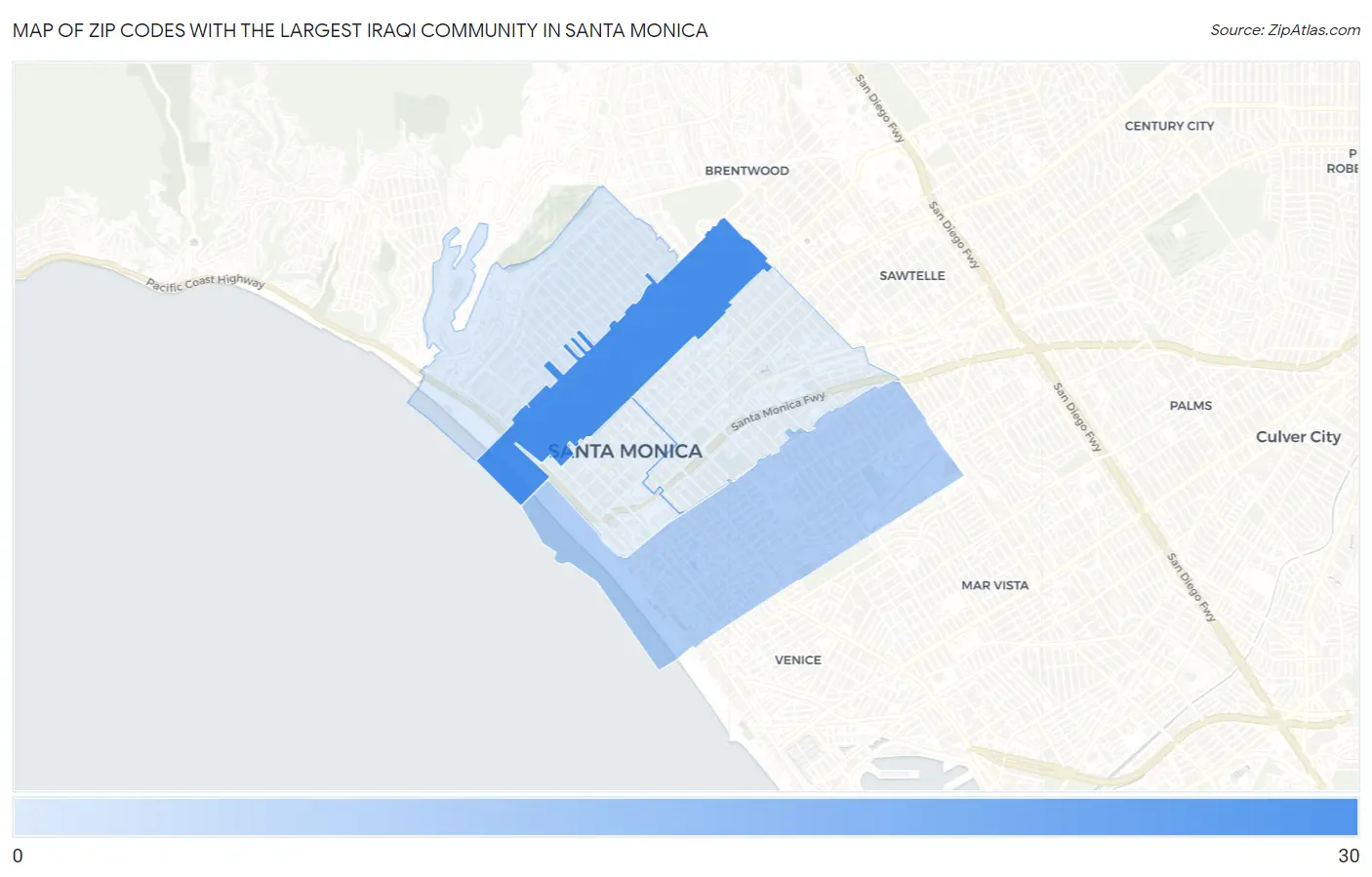 Zip Codes with the Largest Iraqi Community in Santa Monica Map