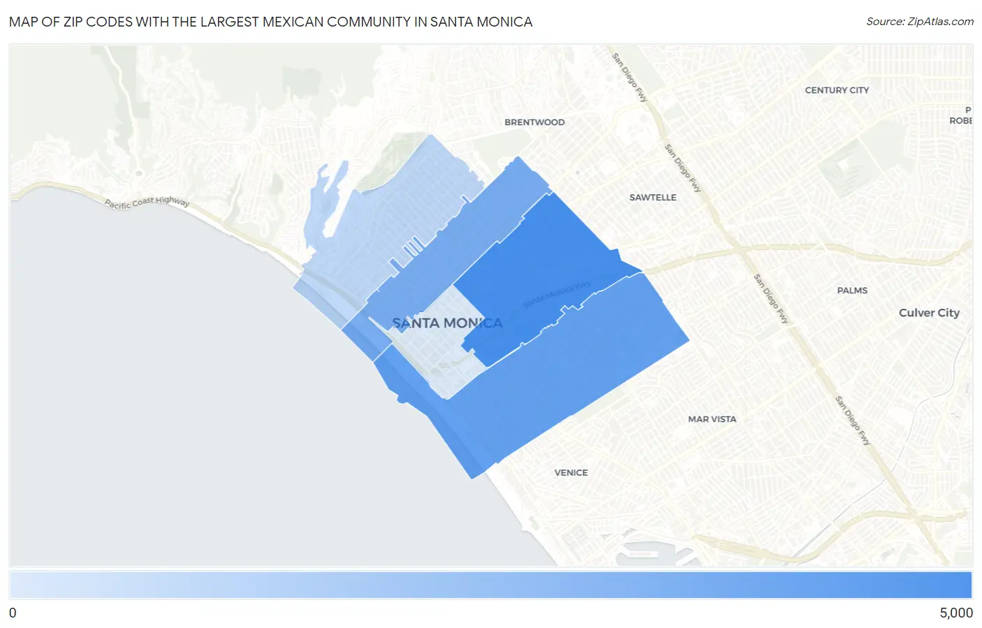 Zip Codes with the Largest Mexican Community in Santa Monica Map