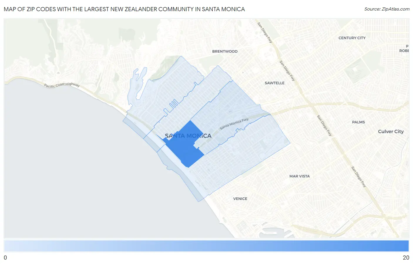 Zip Codes with the Largest New Zealander Community in Santa Monica Map