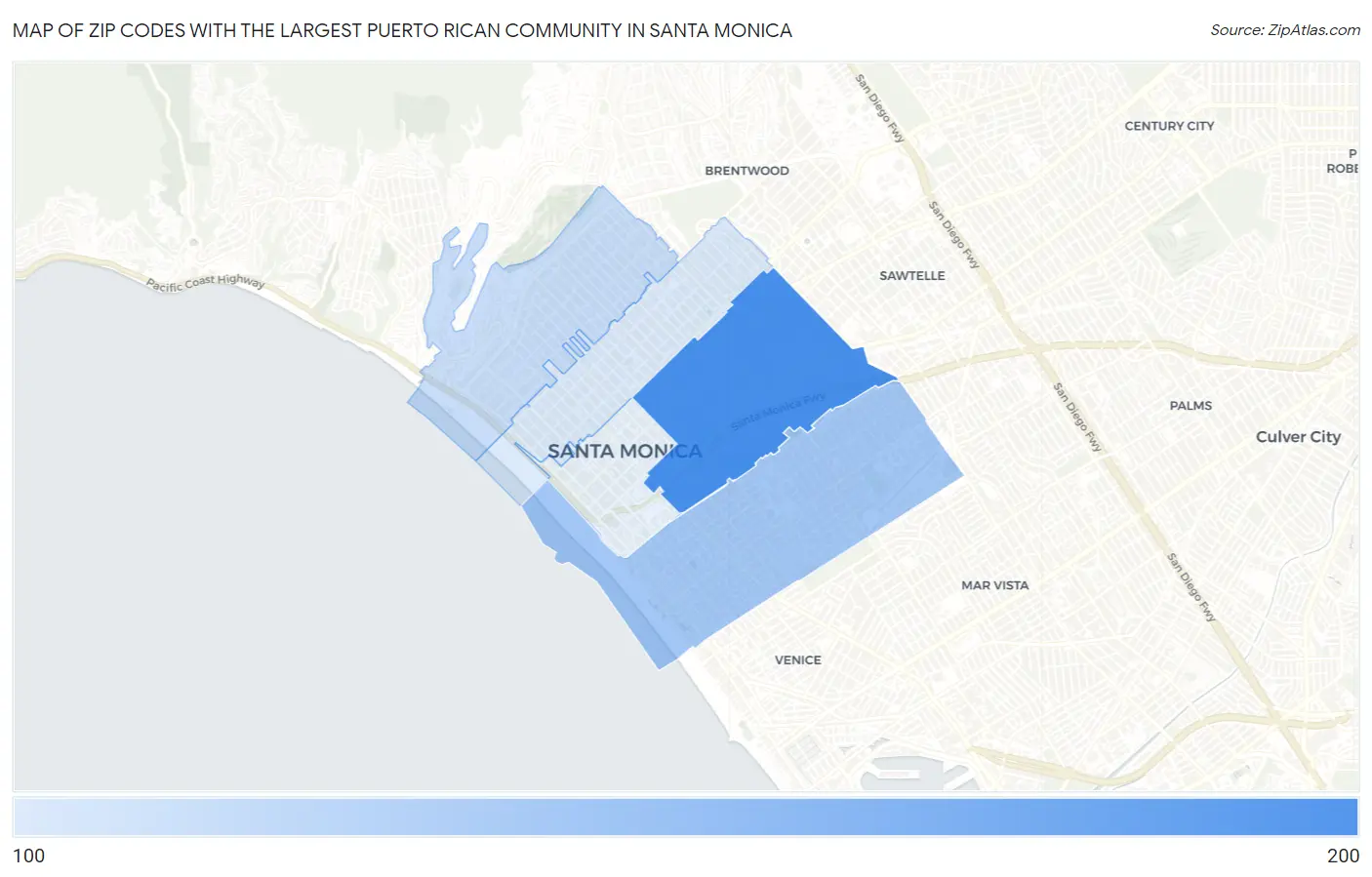 Zip Codes with the Largest Puerto Rican Community in Santa Monica Map