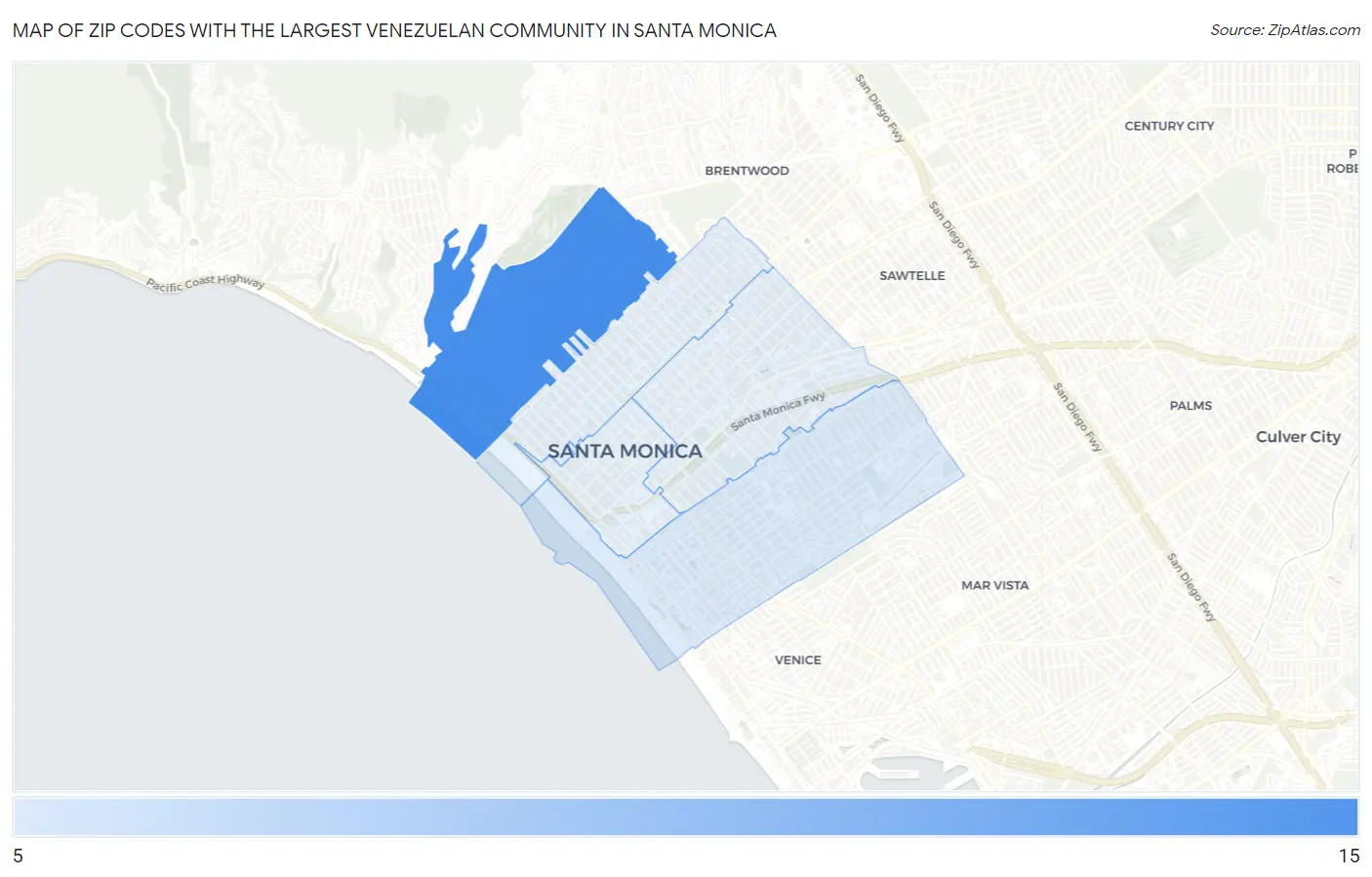 Zip Codes with the Largest Venezuelan Community in Santa Monica Map