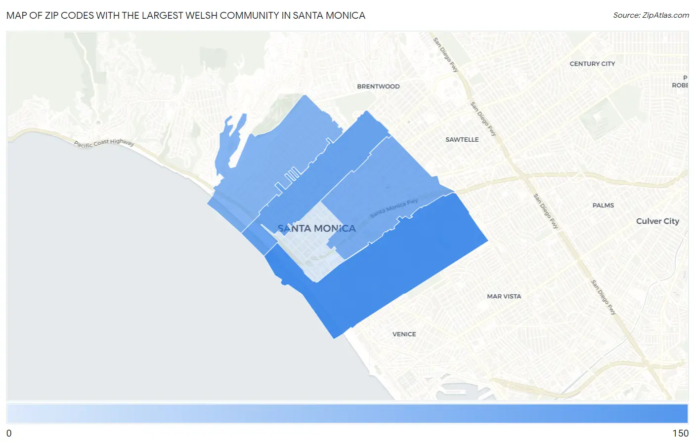 Zip Codes with the Largest Welsh Community in Santa Monica Map