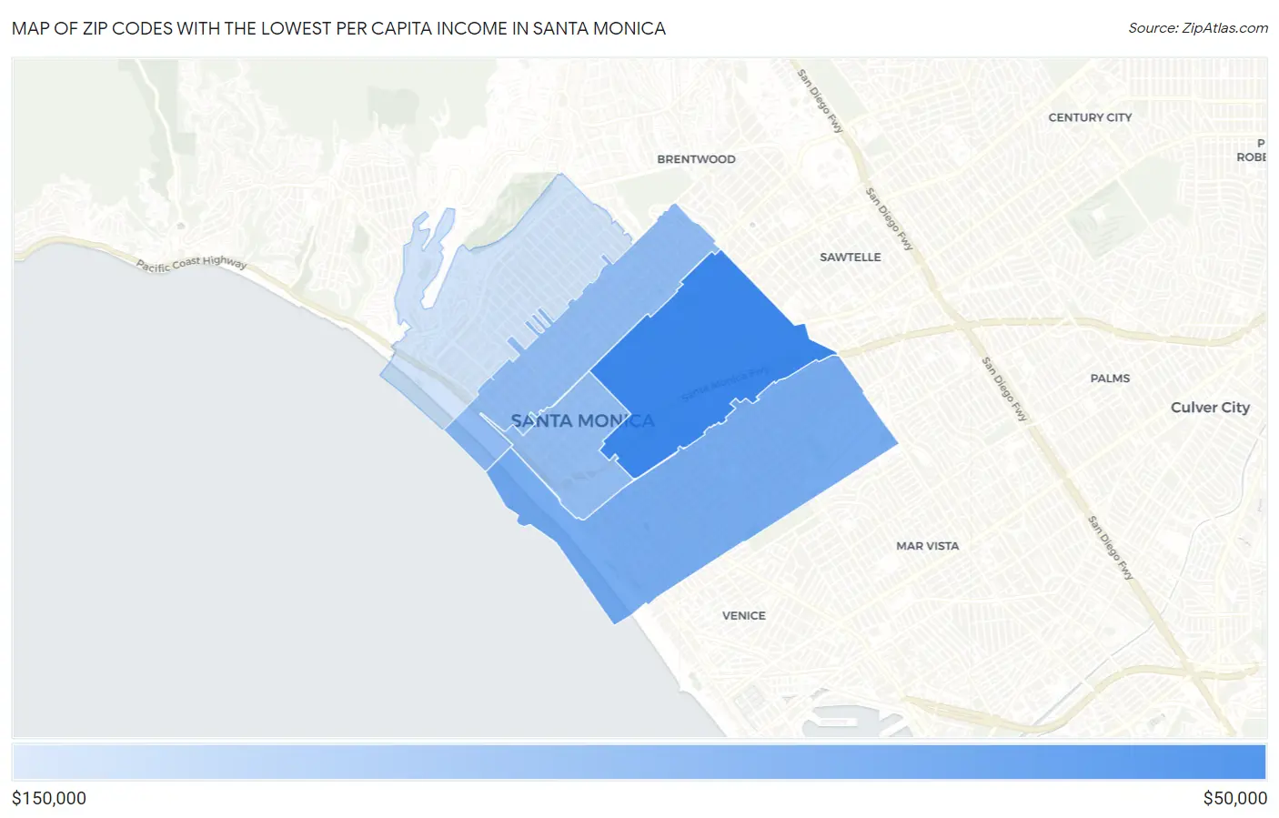 Zip Codes with the Lowest Per Capita Income in Santa Monica Map