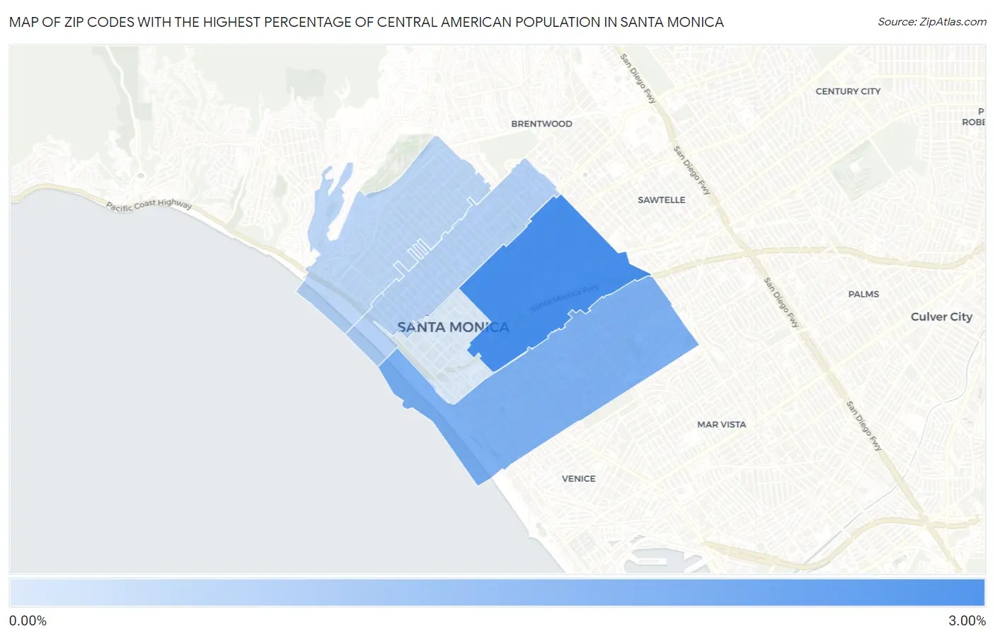 Zip Codes with the Highest Percentage of Central American Population in Santa Monica Map