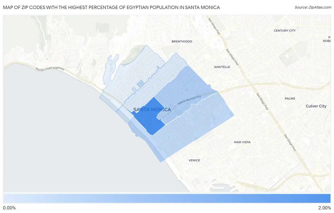 Zip Codes with the Highest Percentage of Egyptian Population in Santa Monica Map