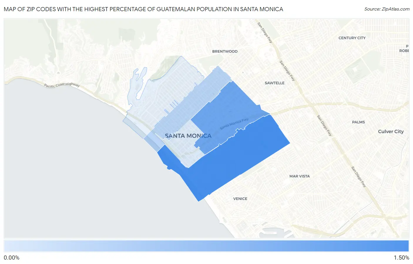 Zip Codes with the Highest Percentage of Guatemalan Population in Santa Monica Map