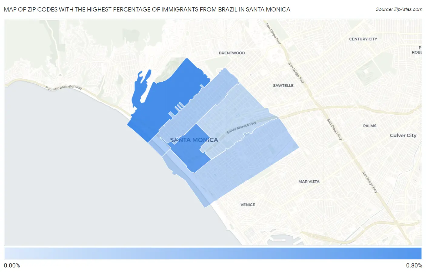 Zip Codes with the Highest Percentage of Immigrants from Brazil in Santa Monica Map