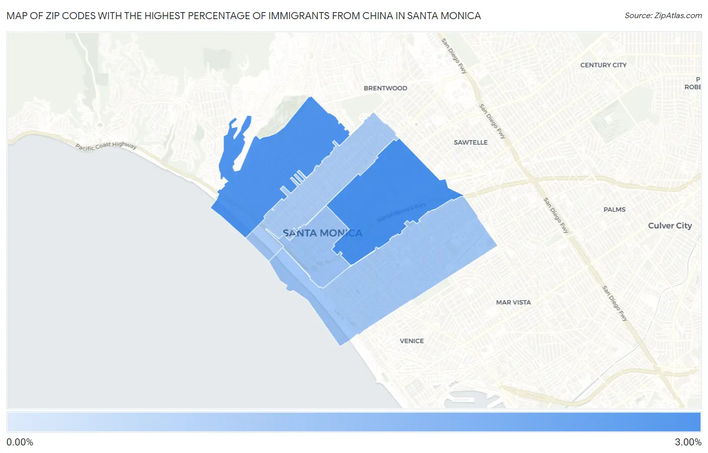 Zip Codes with the Highest Percentage of Immigrants from China in Santa Monica Map