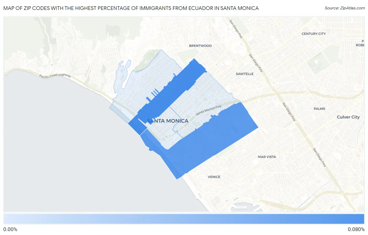 Zip Codes with the Highest Percentage of Immigrants from Ecuador in Santa Monica Map