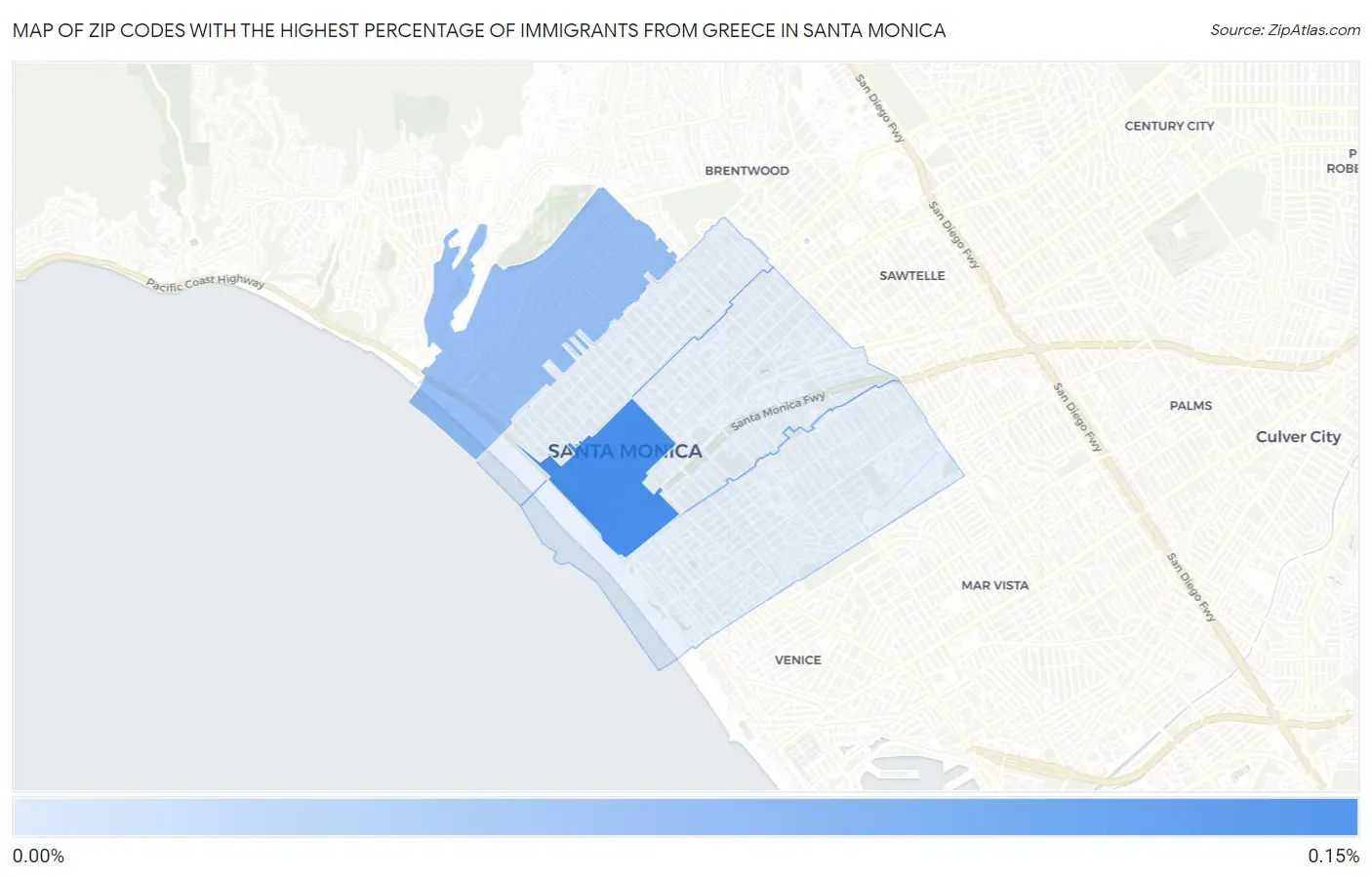 Zip Codes with the Highest Percentage of Immigrants from Greece in Santa Monica Map