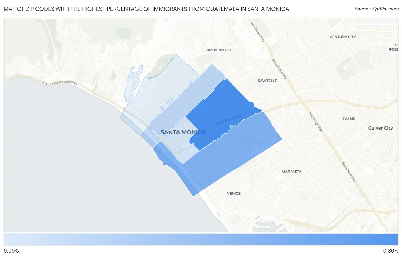 Zip Codes with the Highest Percentage of Immigrants from Guatemala in Santa Monica Map