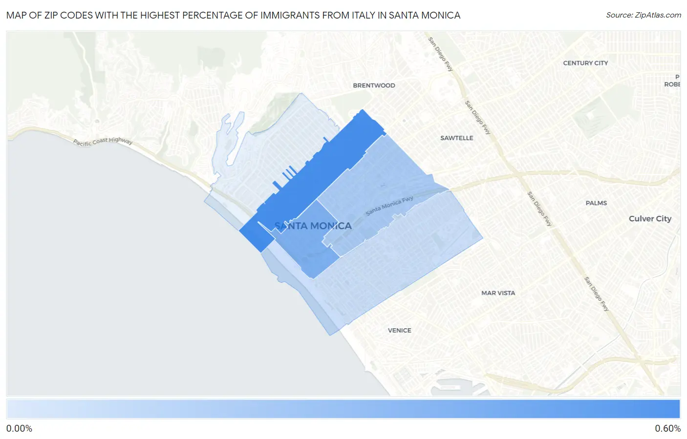 Zip Codes with the Highest Percentage of Immigrants from Italy in Santa Monica Map