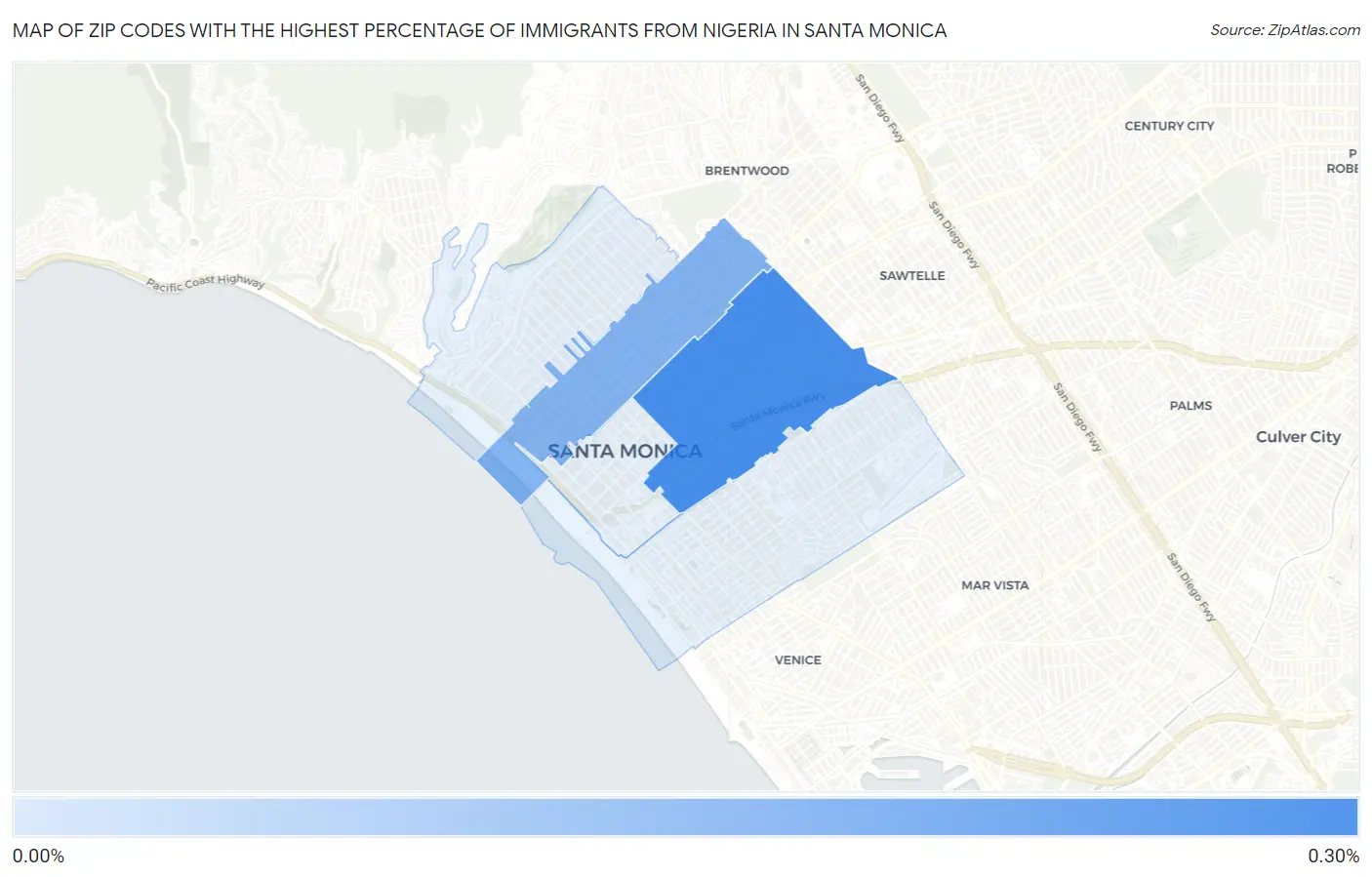 Zip Codes with the Highest Percentage of Immigrants from Nigeria in Santa Monica Map