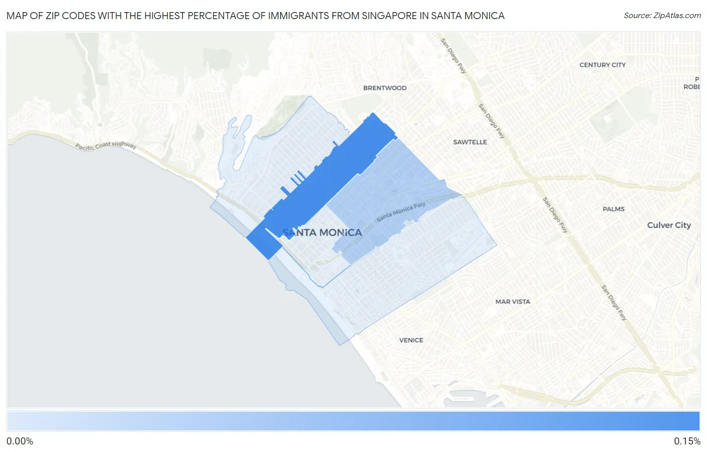 Zip Codes with the Highest Percentage of Immigrants from Singapore in Santa Monica Map