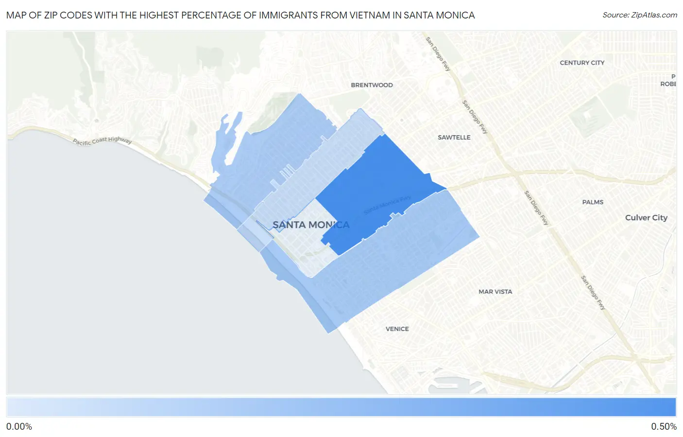 Zip Codes with the Highest Percentage of Immigrants from Vietnam in Santa Monica Map