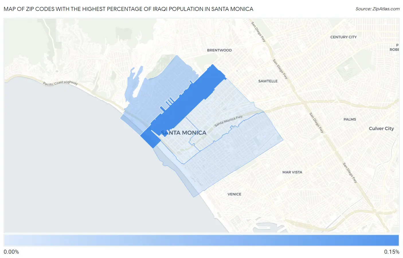 Zip Codes with the Highest Percentage of Iraqi Population in Santa Monica Map