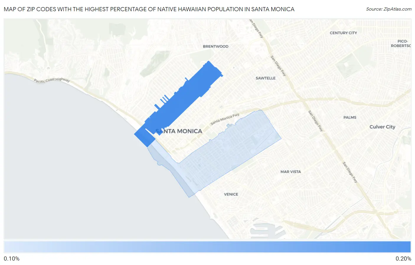 Zip Codes with the Highest Percentage of Native Hawaiian Population in Santa Monica Map