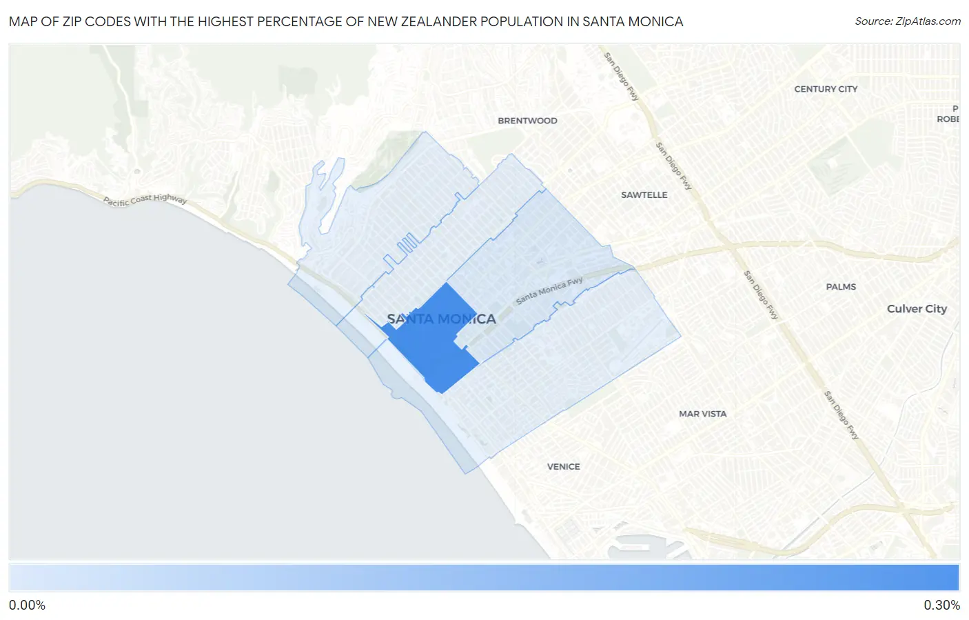 Zip Codes with the Highest Percentage of New Zealander Population in Santa Monica Map