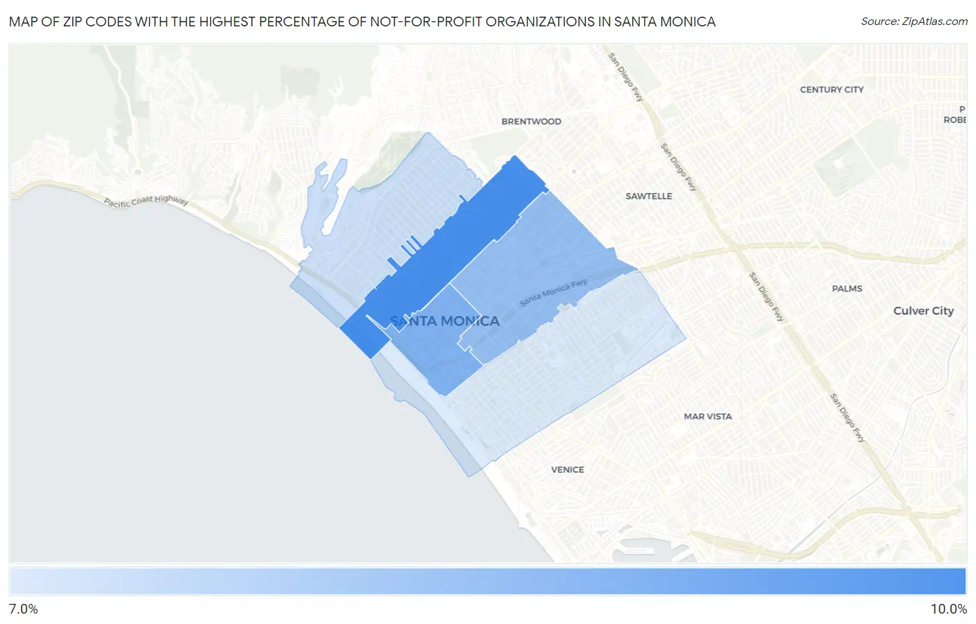 Zip Codes with the Highest Percentage of Not-for-profit Organizations in Santa Monica Map