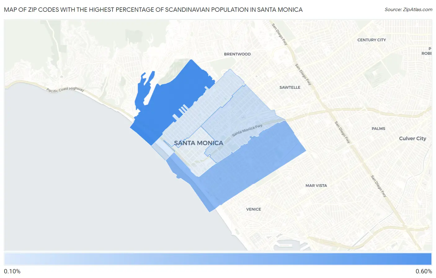 Zip Codes with the Highest Percentage of Scandinavian Population in Santa Monica Map