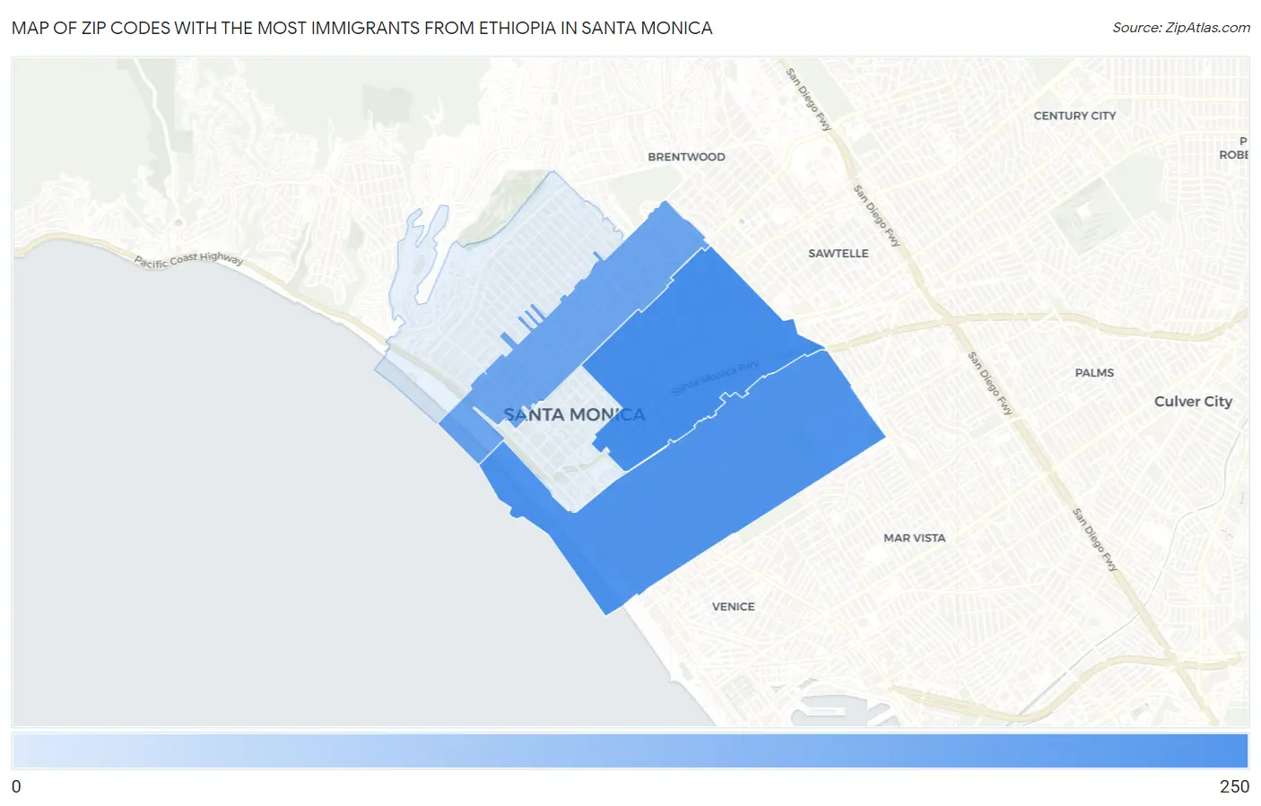 Zip Codes with the Most Immigrants from Ethiopia in Santa Monica Map