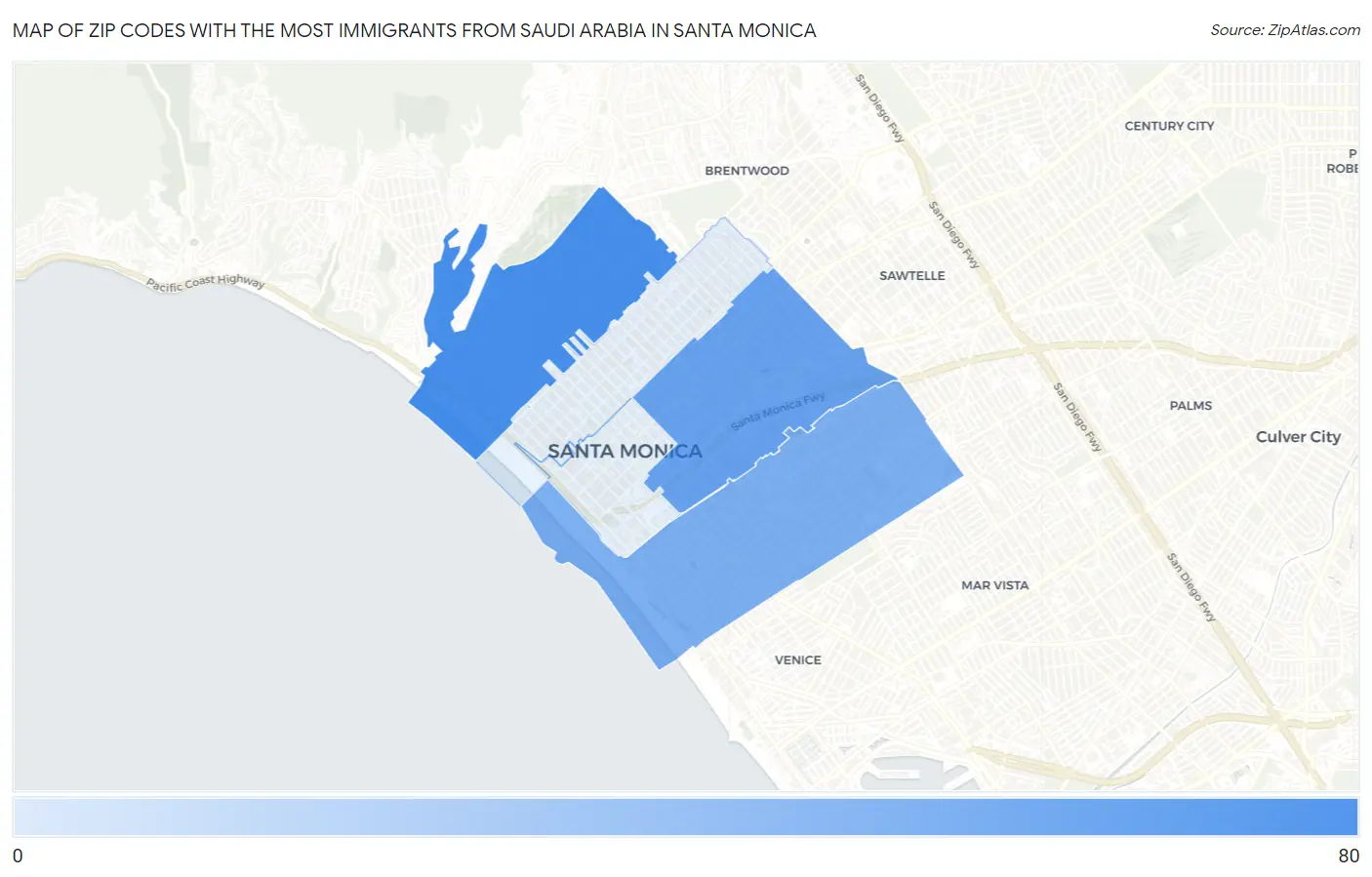 Zip Codes with the Most Immigrants from Saudi Arabia in Santa Monica Map