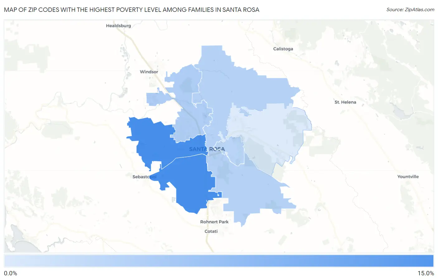 Zip Codes with the Highest Poverty Level Among Families in Santa Rosa Map