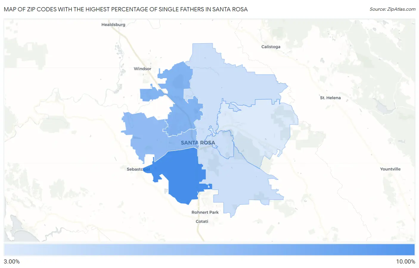 Zip Codes with the Highest Percentage of Single Fathers in Santa Rosa Map
