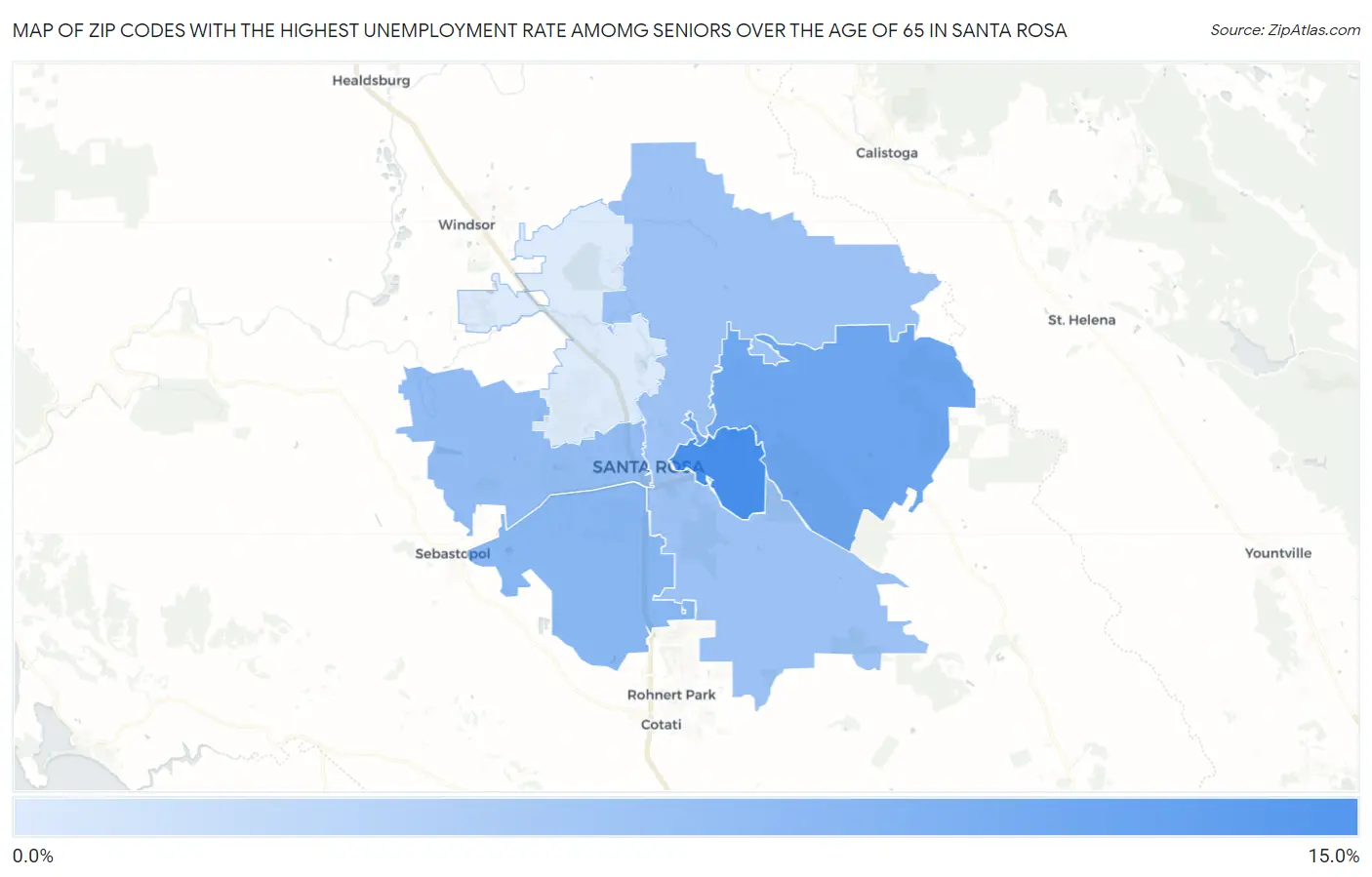 Zip Codes with the Highest Unemployment Rate Amomg Seniors Over the Age of 65 in Santa Rosa Map