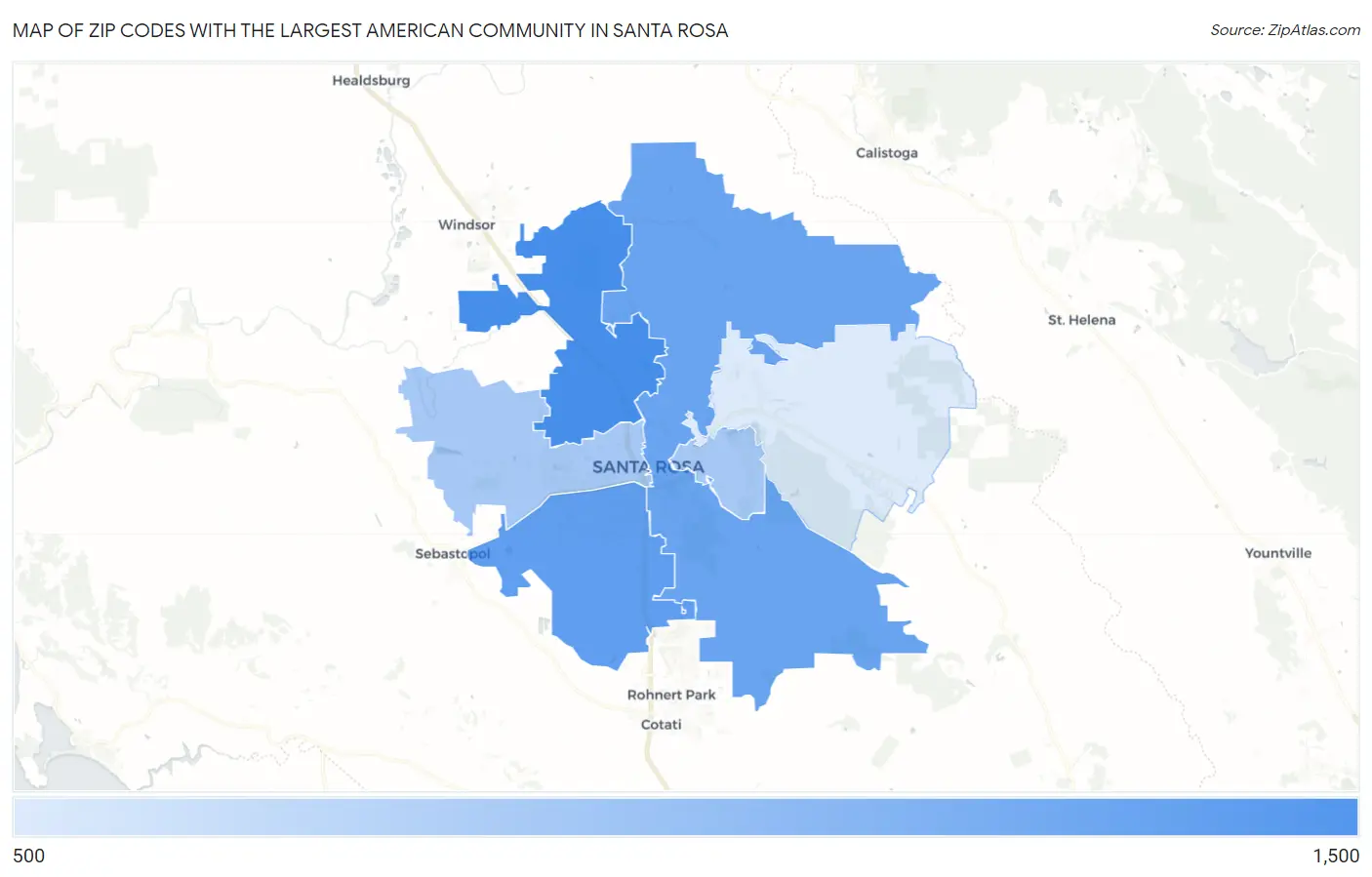 Zip Codes with the Largest American Community in Santa Rosa Map