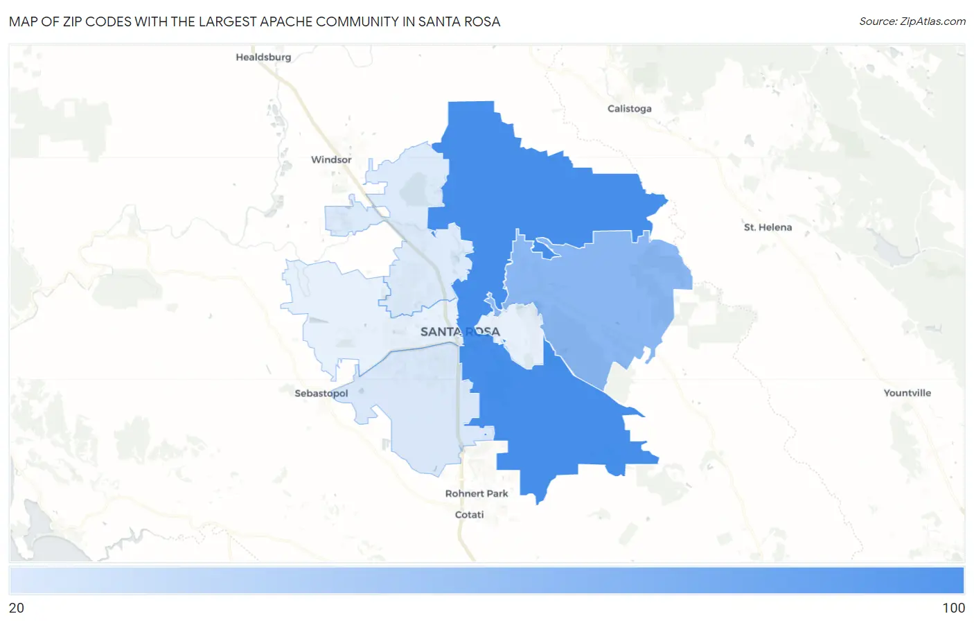 Zip Codes with the Largest Apache Community in Santa Rosa Map