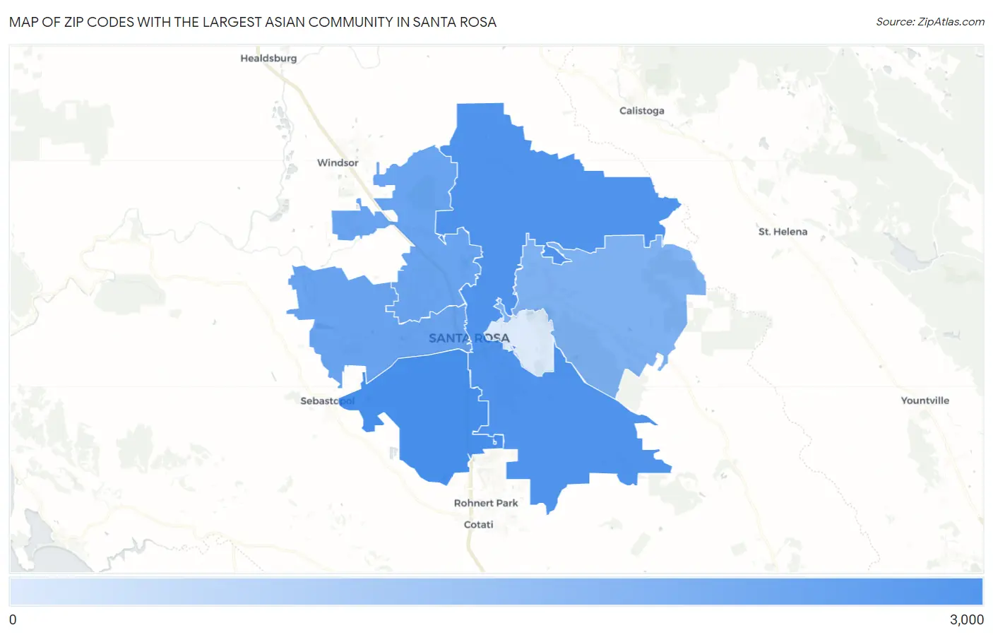 Zip Codes with the Largest Asian Community in Santa Rosa Map