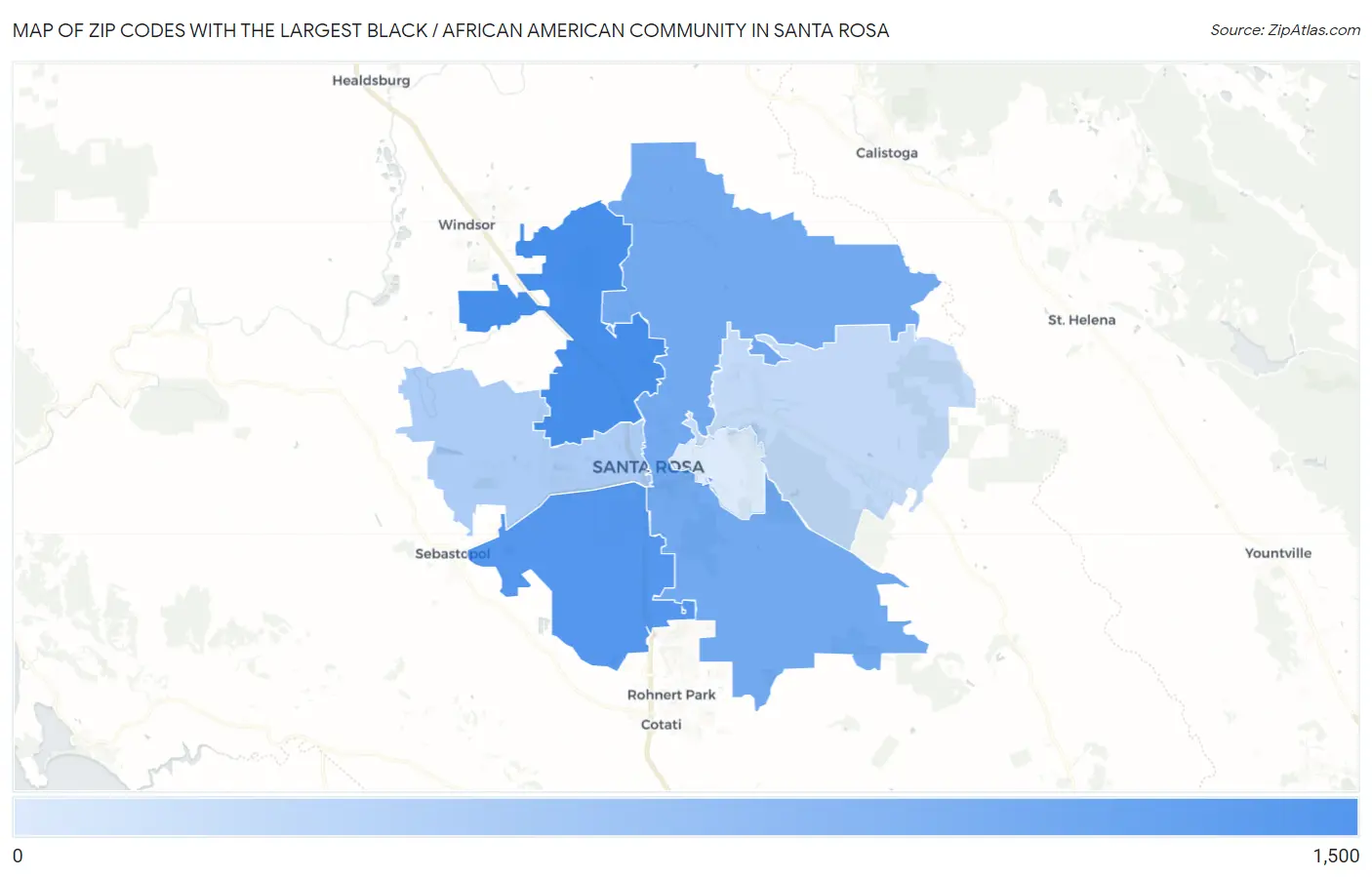 Zip Codes with the Largest Black / African American Community in Santa Rosa Map